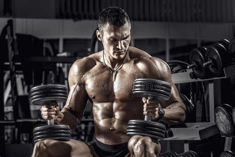 Guy Bodybuilder With Dumbbell Stock Image Image Of Exercises