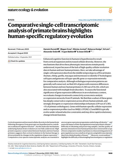 PDF Comparative Single Cell Transcriptomic Analysis Of Primate Brains
