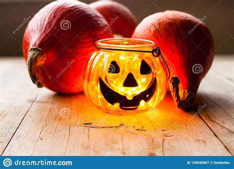Halloween Decoration Concept Scary Jack O Lantern Candle Holder With