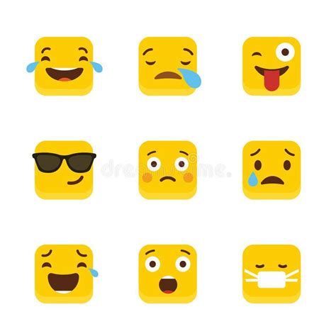 Set Of Yellow Square Emojis Design Vector Stock Vector Illustration
