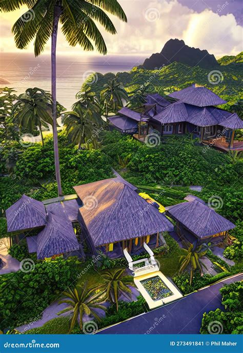 Fictional Mansion In Pago Pago American Samoa Stock Illustration