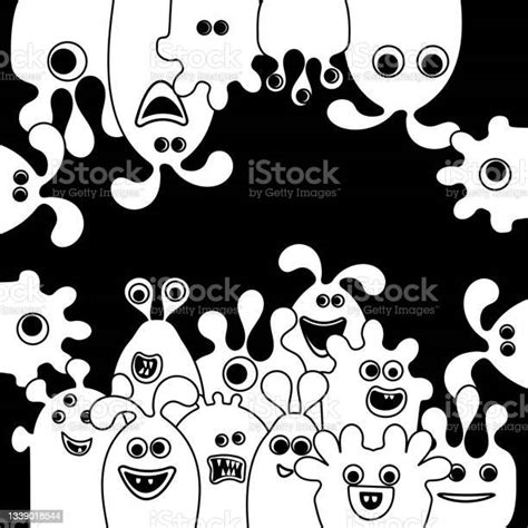 Cartoon Funny Alien Monsters Black And White Copy Space For Text Stock