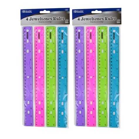 Bazic Transparent Jeweltones Color Ruler 12 Measure Inchcm2 Packs