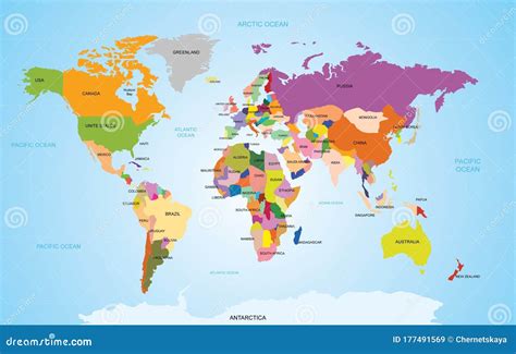 World Map With Names Of Countries And Oceans Travel Agency Stock