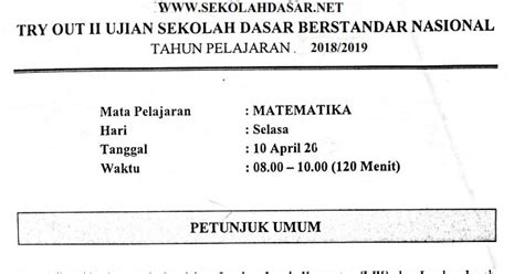 Soal usbn fikih sd/mi kelas 6 : Soal Try Out II USBN SD Matematika dan Kunci Jawabannya ...