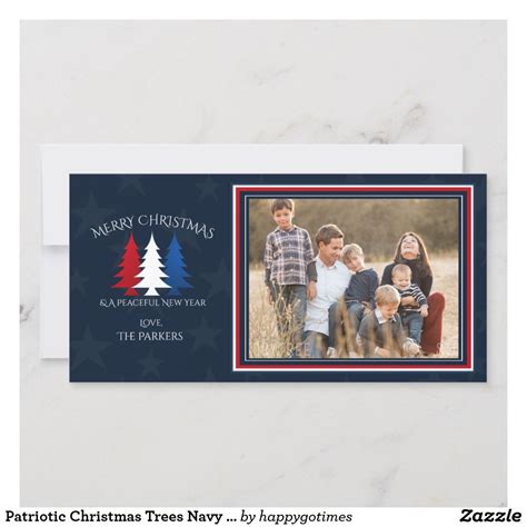 Patriotic Christmas Trees Navy Blue Photo Holiday Card Show Your