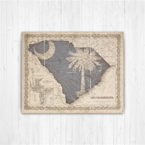 South Carolina Vintage State Flag Map Print South Carolina Etsy