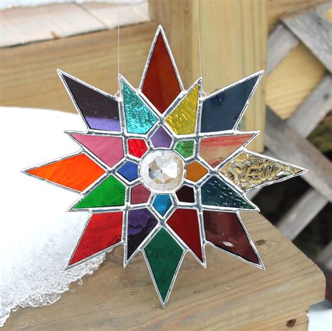 Stained Glass Suncatcher Multicolored Geometric With Glass Etsy Stained Glass Stained Glass