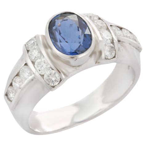 Natural Ceylon Blue Sapphire And Diamonds Engagement Ring Set In K