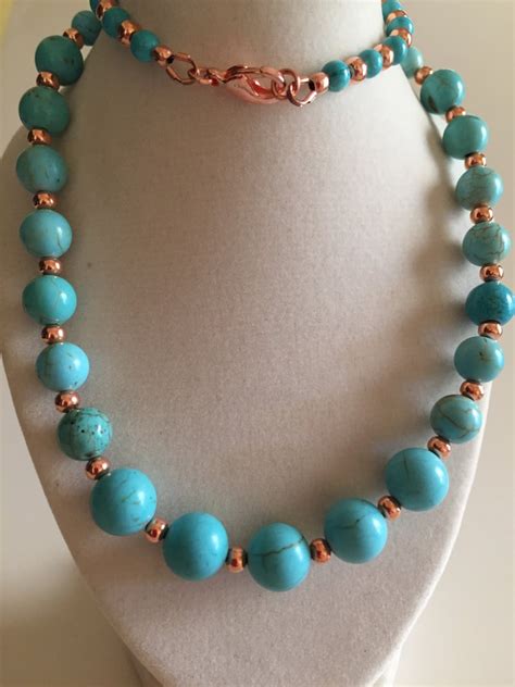 Necklace Copper Necklace Beaded Necklace Turquoise Etsy