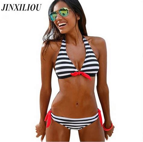 Jxlo 2019 Sexy Bikinis Women Swimsuit Swimwear Halter Top Plaid Brazillian Bikini Set Bathing
