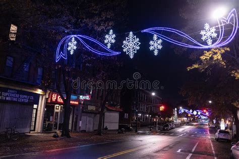 Fifth Avenue With Christmas Lights In Brooklyn Ny Usa Editorial Image