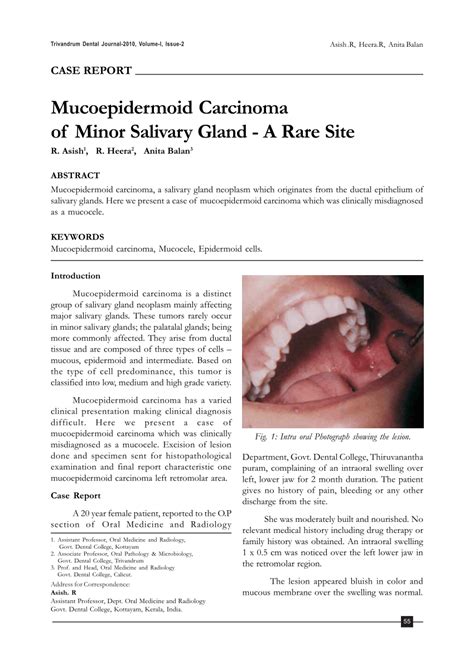 Pdf Case Report Mucoepidermoid Carcinoma Of Minor Salivary Gland A