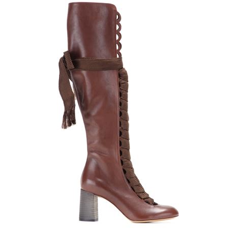 Lyst Chloé Knee High Leather Lace Up Boots In Brown