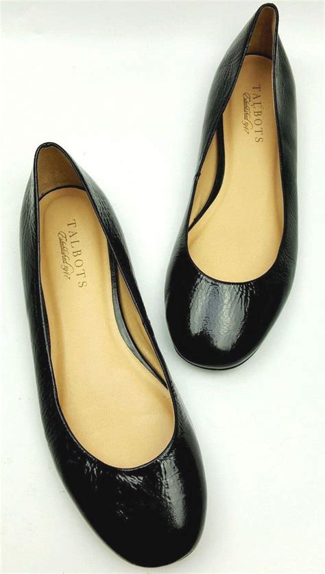 Talbots Shoes 7 M Ballet Flats Black Crinkle Patent Leather Black