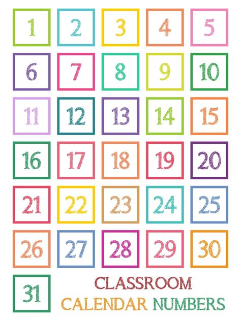 Printable Classroom Calendar Numbers Preschool Charts Homeschool