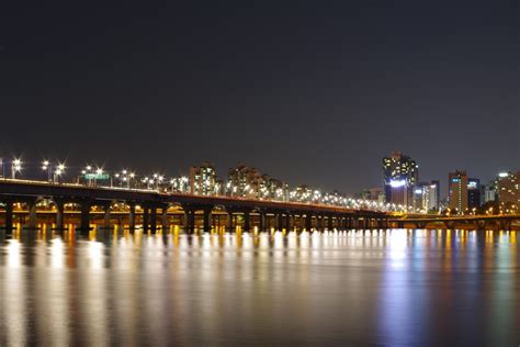 무료 이미지 수평선 다리 지평선 새벽 시티 도시 풍경 파노라마 도심 황혼 저녁 반사 경계표 야경 한강
