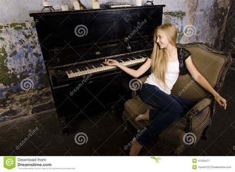 Young Blond Girl Playing On Piano Stock Image Image Of Arts Home