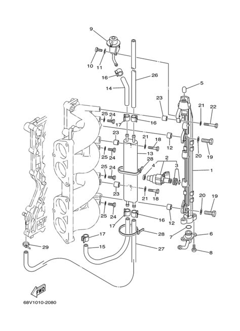 Diagram of mariner outboard motors. 2003 Yamaha Fuel Injection Nozzle Parts for 115 hp F115TLRB Outboard Motor