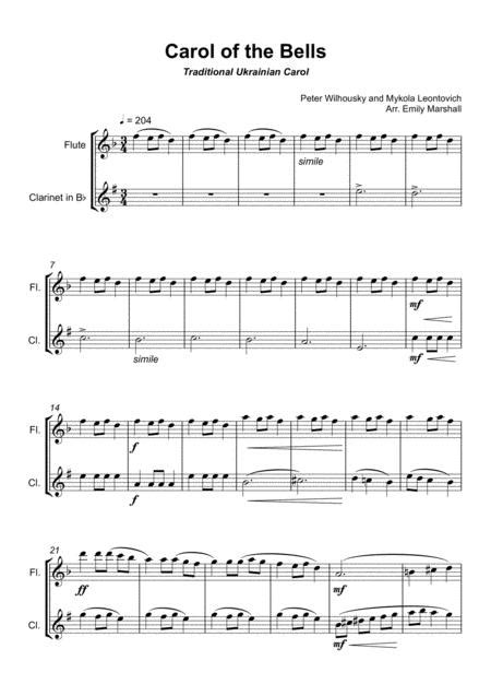 Carol Of The Bells For Flute And Clarinet Duet By Peter J Wilhousky