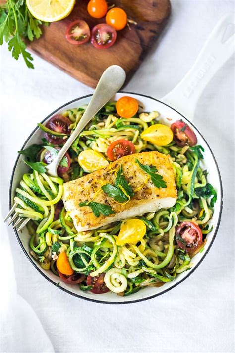 Most ramen noodle bowls are notoriously high in sodium. Pan-Seared Halibut with Lemony Zucchini Noodles | Recipe ...