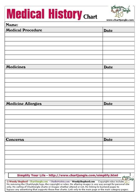 Free Patient Chart Template Health History Form Medical History
