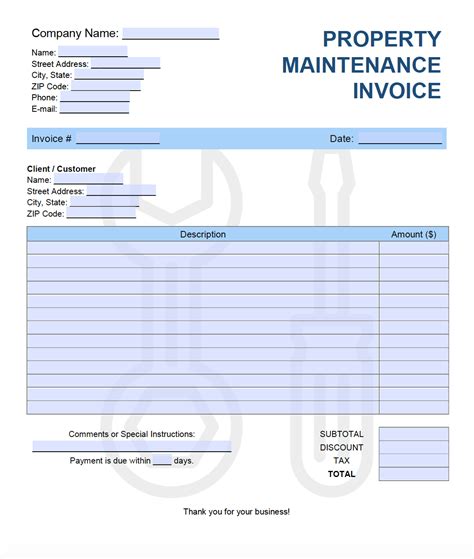 property maintenance invoice template  word excel