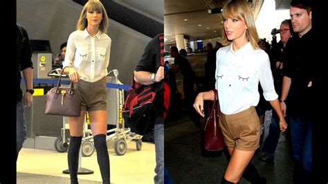 Taylor Swift Shows Her Leggs In Shorts And Knee High Sock In La Youtube