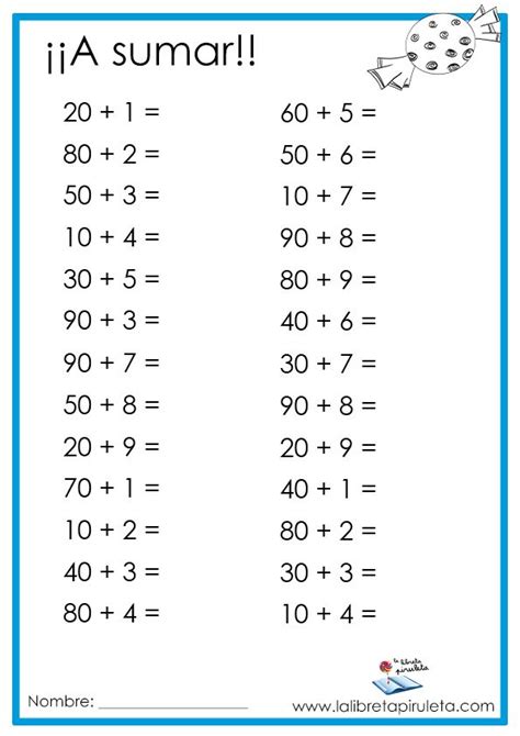 Sumas con decenas exactas primaria fichas para imprimir matemáticas