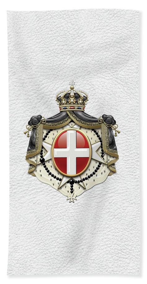 sovereign military order of malta coat of arms over white leather beach sheet by serge averbukh