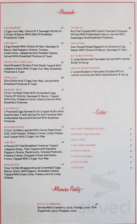 1843 On Broadway menu in Coweta, Oklahoma, USA