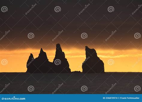 Reynisdrangar Rock Pillars At Sunrise Vik I Myrdal Southern Iceland