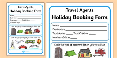 travel agents booking form teacher