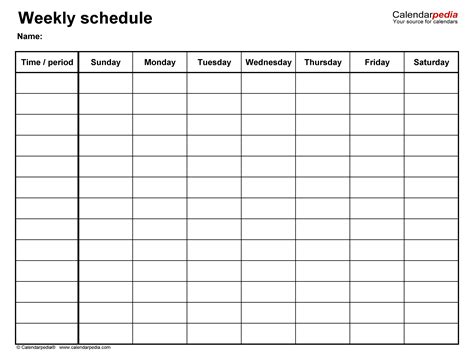 Free Weekly Schedules For Pdf 18 Templates