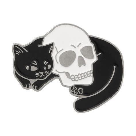 Black Cat With Skull Pin Dark Cat Cute Cat Pin Enamel Etsy