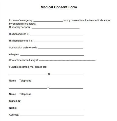 Free Printable Medical Consent Form Template
