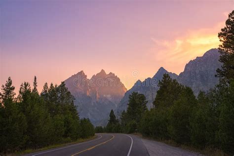 Driving Grand Teton National Park Sunset Stock Photos Free And Royalty