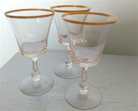 vintage stemware gold rim glasses mid century glasses set of etsy vintage stemware gold