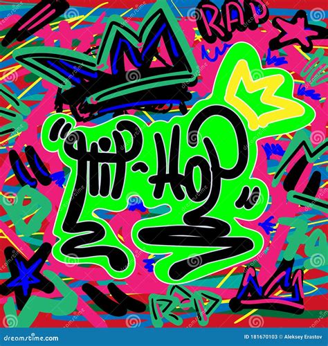 Impressão Colorida No Estilo Do Grafite Com Um Hip Hop De Texto Ilustração De Vetor De Música
