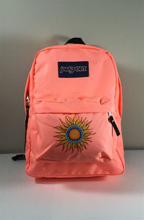 Jansport Superbreak Backpack In Coral With Hand Painted Sun Etsy