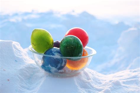 Frozen Ice Marbles Balloons Filled Halfway With Water Mixed With Food