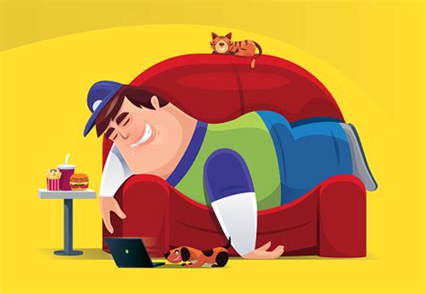 Lazy Fat Man Lying On Sofa Stock Illustration Download Image Now Istock