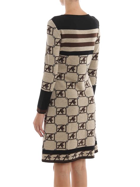 Knee Length Dresses Alberta Ferretti Logo Jacquard Wool Knit Dress