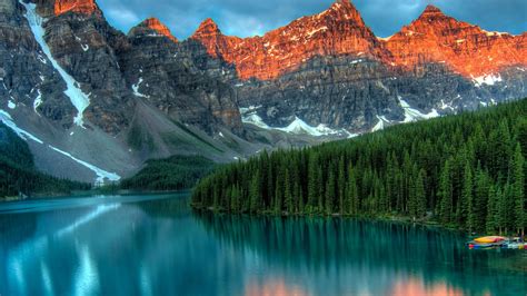 Обои озеро Морейн горы Moraine Lake Banff Canada Mountains Forest