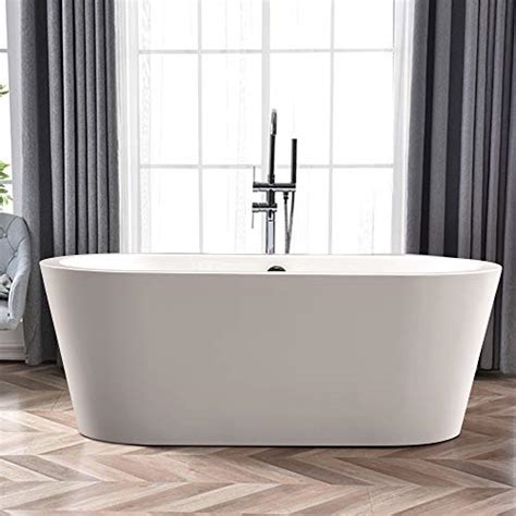 Vanity Art 59 Inch Free Standing White Acrylic Bathtub Modern Stand