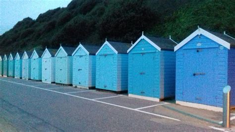 Blue Beach Huts In Bournemouth Beach Hut Seaside Beach Blue Beach
