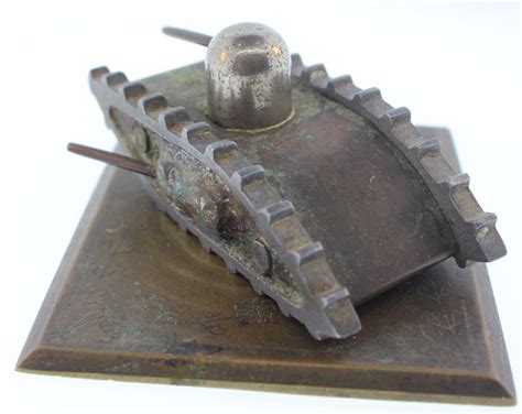 Lot World War I Trench Art Tank With Contemporary Photograph Of A