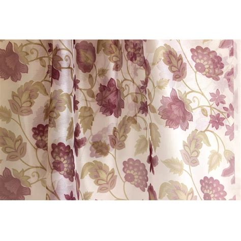 Purple Floral Garden Printed Sheer Curtain Fabric Window