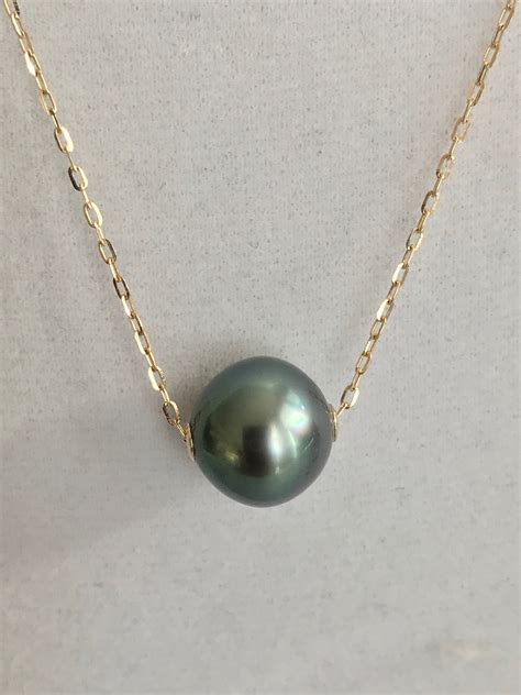 Cultured Tahitian Pearl Floating Necklace 14k Yellow Gold Fn7