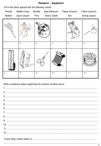 Textiles Equipment Sort Teaching Resources